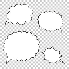 Set of hand drawn speech bubbles. Transparent background. Emotional chat boxes. Vector Illustration.