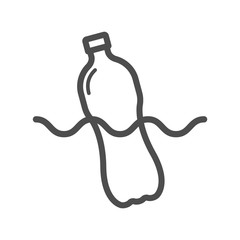 plastic bottle floating in sea. stop using plastic products outline vector icon. say no to plastic. plastic recycling, plastic ban and stop plastic pollution to save environment and ecology of earth