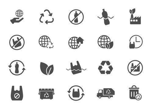 ecology and recycling icons set. stop using plastic bag silhouette vector icons isolated on white background. say no to plastic bag. stop plastic pollution to save environment and ecology of earth