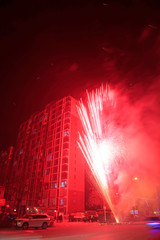Fireworks over buildings