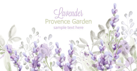Obraz na płótnie Canvas Lavender card Vector watercolor. Provence flowers banner backgrounds