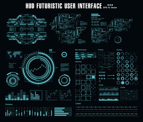 HUD futuristic blue user interface, target. Dashboard display virtual reality technology screen