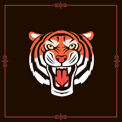 illustration of angry tiger head isolated on black background