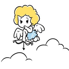 Cupid character angel love minimalism  cartoon illustration flight clouds sky