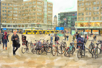 Panele Szklane  Akwarela ilustracja berlińskiego placu nazwy Alexander Place w dzielnicy Mitte.