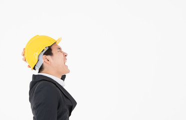 Asian male construction engineer follow up construction progress