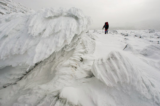 Joe Lentini winter hiking on the Gulfside Trail, part of the Appalacian Trail.