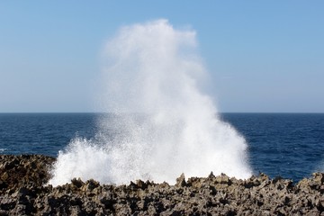 waves crashing on rocks