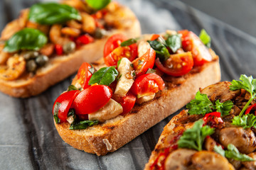 Assortment of traditional Italian bruschettas