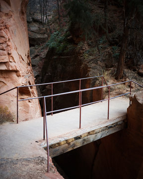 A empty foot bridge in Zion National Park, Utah.