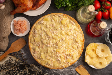 Chicken and shrimp pizza