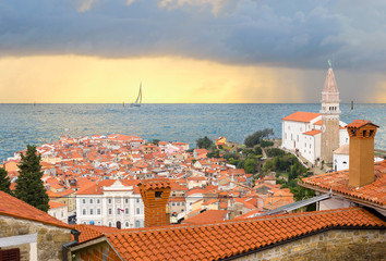 Fototapeta premium Piran in stormy weather, Slovenia