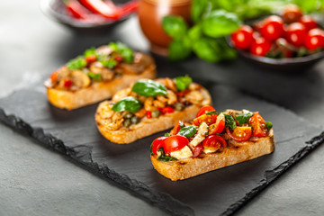 Assortment of traditional Italian bruschettas