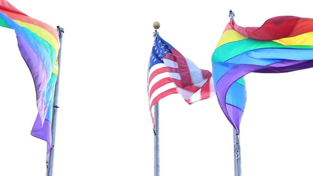 Two Rainbow Flags Next to an American Flag