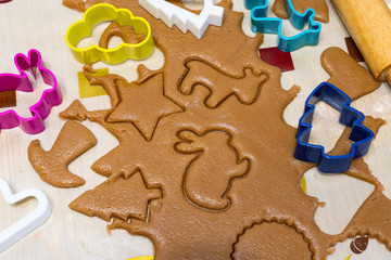 the process of cooking cookies at home. cut cookies from dough using shapes.