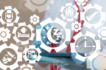 Sleep Smartphone App Monitoring Health Rest Relaxation concept. Healthy Lifestyle Night Resting concept.