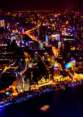 Night Scene Aerial View Shanghai, China