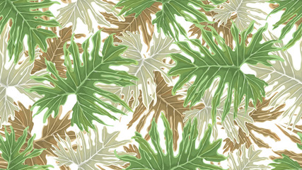 Watercolor exotic tropic leaves. Monstera, palm tree, liana. Watercolor seamless pattern. Design element for packaging, textile, wallpaper, cover.
