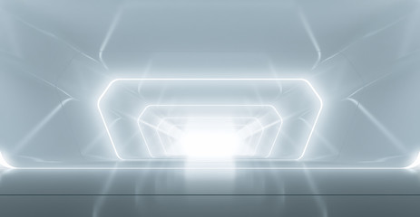 Futuristic tunnel with light, Spaceship corridor. interior view. Future background, business, sci-fi or science concept. 3d rendering