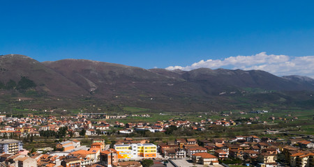 landscape Polla Cilento Italy view. Cityscape mountain blue sky and green valley