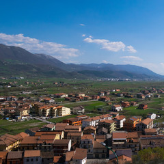 Fototapeta na wymiar landscape Polla Cilento Italy view. Cityscape mountain blue sky and green valley