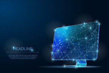 3D geometry Computer Monitor. Monoblock. Abstract FX white dots. Internet Technology