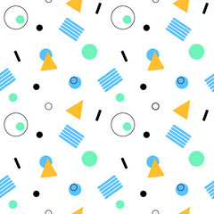 Seamless pattern, memphis design, geometric shapes on a white background.