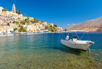 Naklejka premium Typical greek landscape in Symi island, Dodecanese, Greece