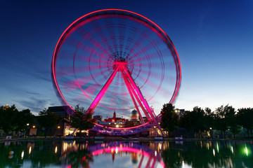 The Montreal Big Wheel La Grande Roue de Montreal in the Old Port at night