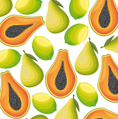 pattern of papaya with lemons and pears