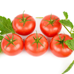 Fresh appetizing tomatoes isolated on white background.