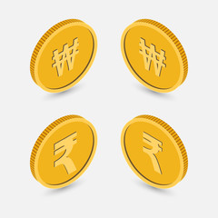 A set of coins in isometric.