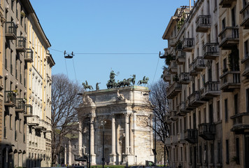 Fototapeta na wymiar Milan - Italy, Peace Arch at Sempione Park. 19th century