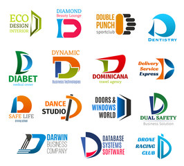 Business icons, letter D, corporate identity