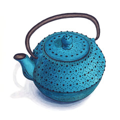 Hand drawn isolated sketch of iron teapot