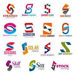 S letter corporate identity, business icons