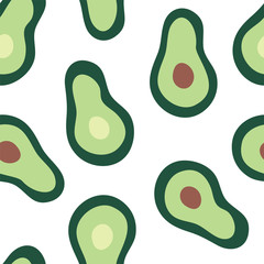 Avocado fruit hand drawn doodle seamless pattern. Vector texture in cartoon style isolated on white background