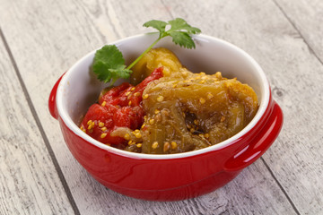 Caucasian cuisine - baked eggplant and tomato