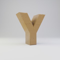 3D letter Y uppercase. Wooden font isolated on white background.