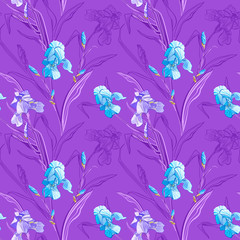 Fototapeta na wymiar Floral seamless pattern. Flower iris background. Floral seamless texture with flowers.