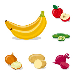 Vector illustration of vegetable and fruit symbol. Set of vegetable and vegetarian stock symbol for web.