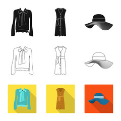 Vector illustration of woman and clothing symbol. Set of woman and wear vector icon for stock.