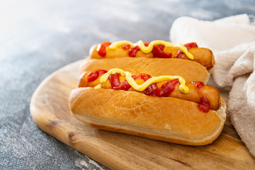 Home made Grilled Hot Dog with cheese, ketchup