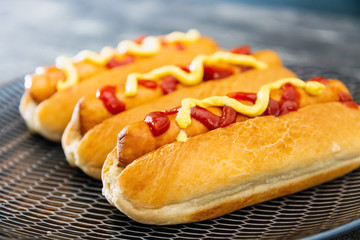 Home made Grilled Hot Dog with cheese, ketchup