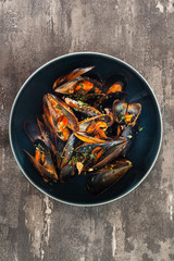 Italian Steamed Mussels cooked in Provencale style