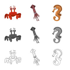 Obraz premium Vector illustration of sea and animal sign. Collection of sea and marine stock vector illustration.