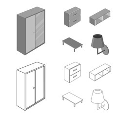 Isolated object of bedroom and room icon. Set of bedroom and furniture vector icon for stock.