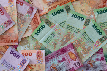 Fototapeta na wymiar Money from Sri Lanka, Rupiah, various denominations