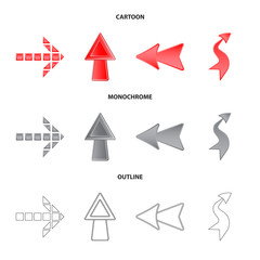 Vector design of element and arrow sign. Set of element and direction stock vector illustration.