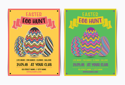 Vintage Easter egg hunt party invitation template. Vector illustration.